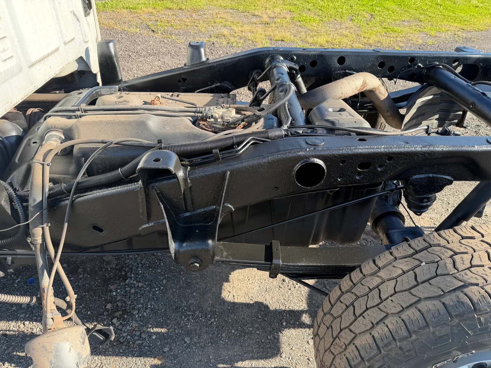 Chevrolet side frame after undercoating.