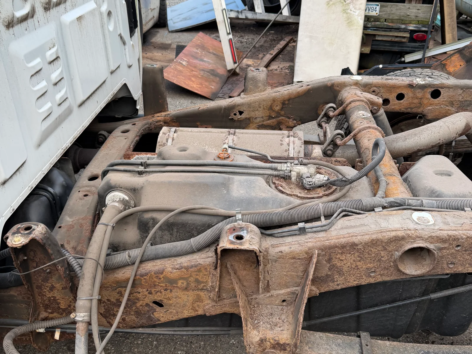 Chevrolet side frame before undercoating.