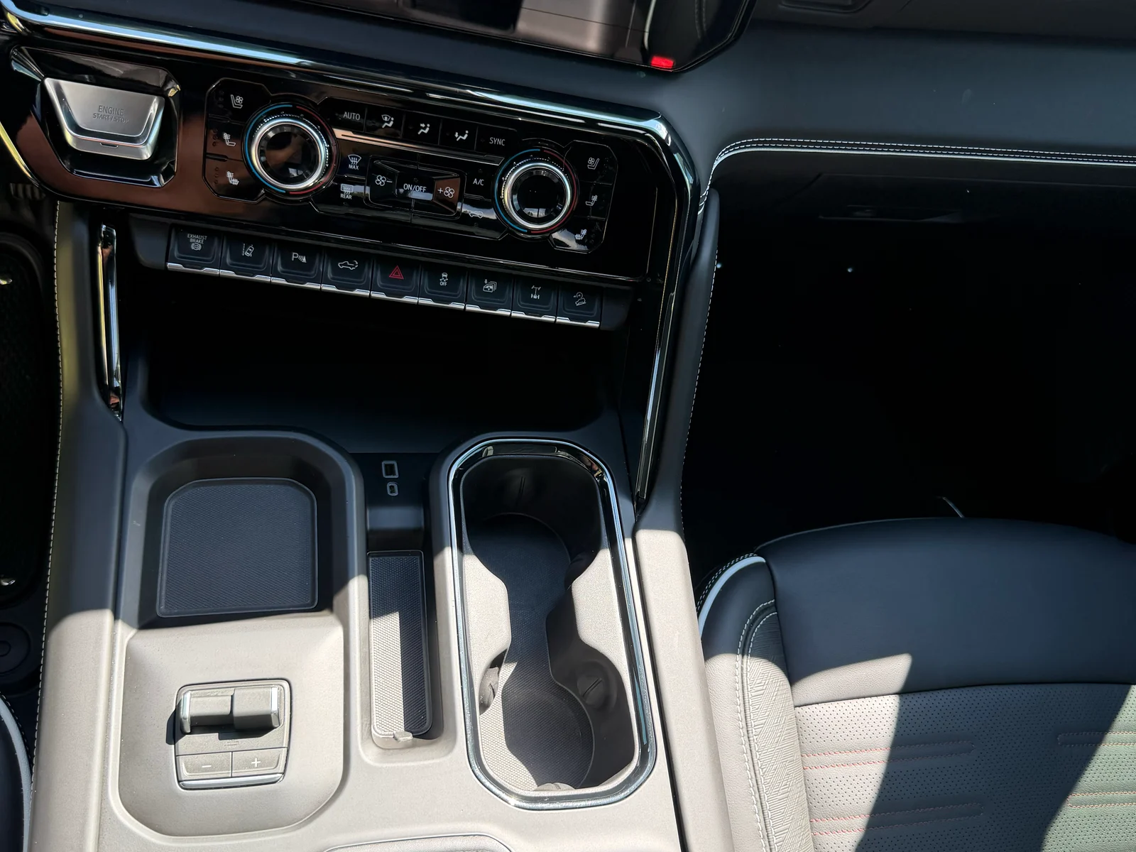 GMC center console after interior detailing.
