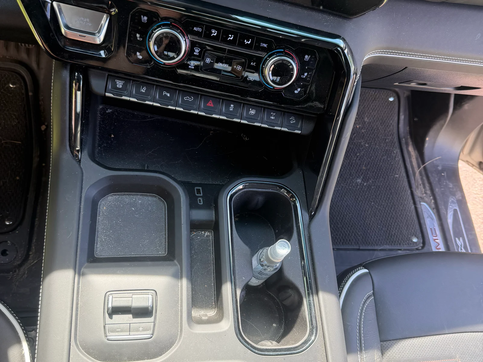 GMC center console before interior detailing.