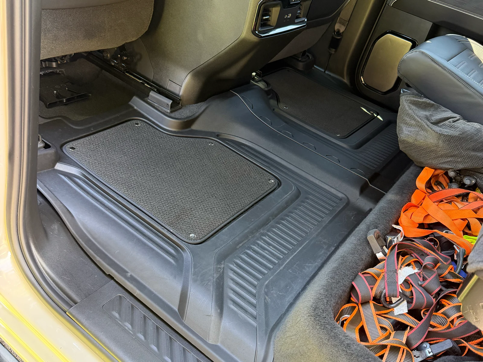 GMC second-row floor area after interior detailing.